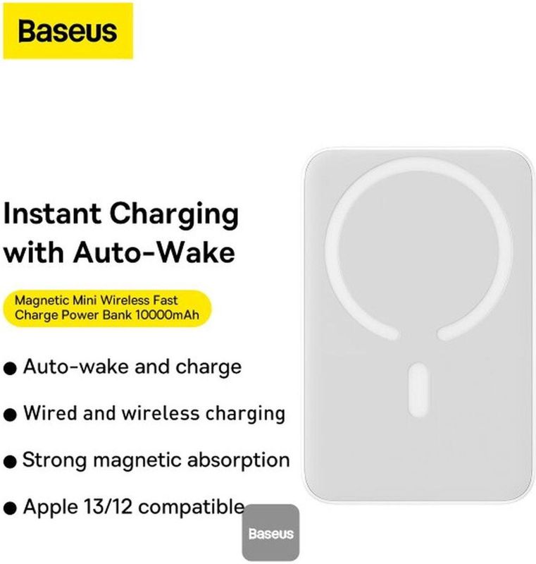 Baseus Megattach Powerbank 10000 mAh Wit - MagSafe Fast Charge 20W