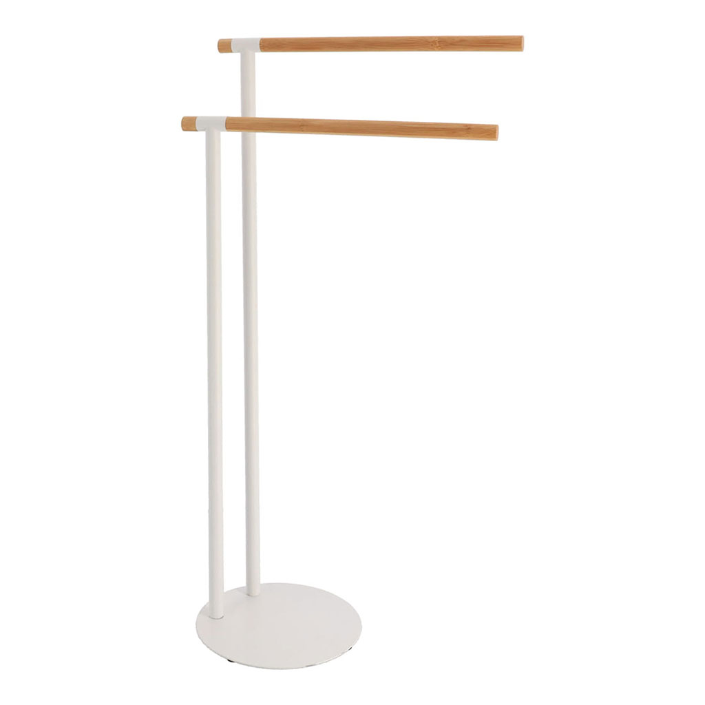 Porte serviette à deux barres blanc bois 39.5x77.5x22cm