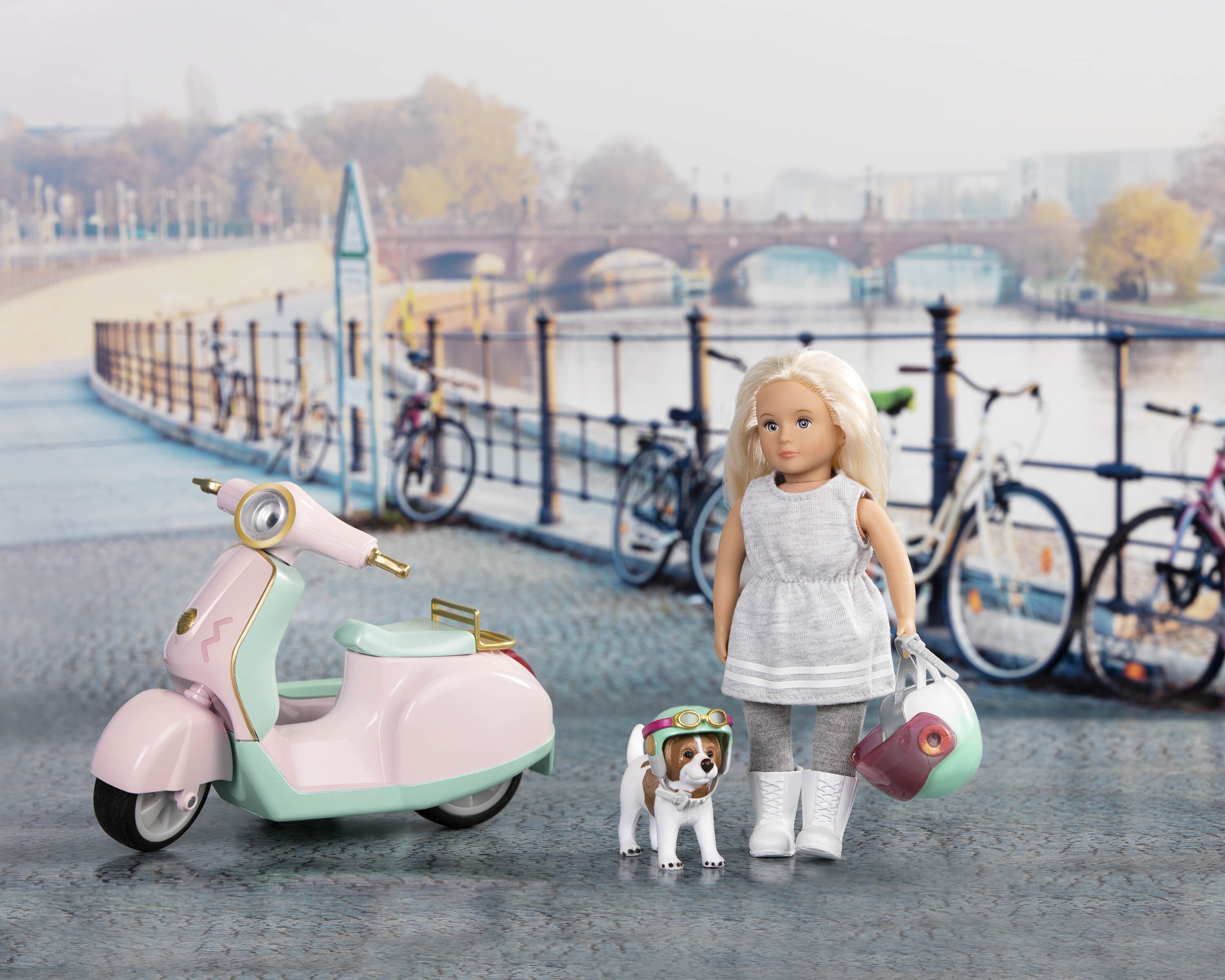 LORI Retro Roller mit Seitenwagen und Hund