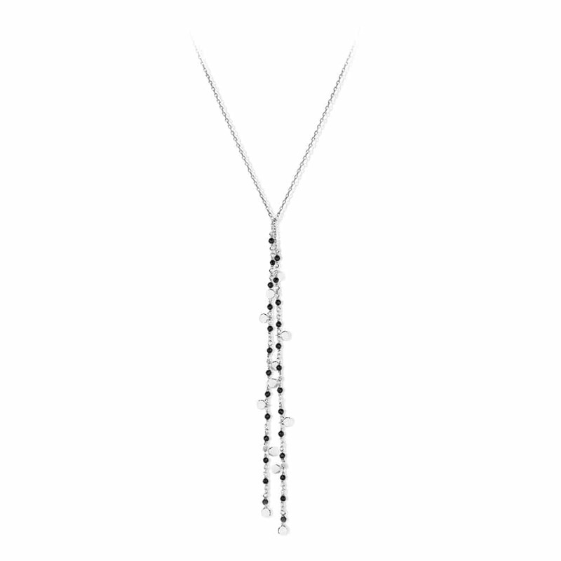 Collier Cravate Argent Petites Perles Pampilles Et Spinelle Noire
