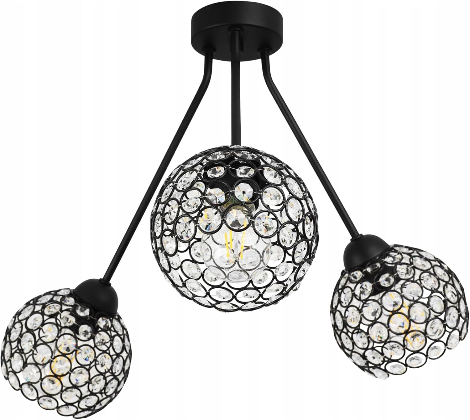 Light-Home Trio Crystal Deckenleuchte - Moderner Deckenleuchter für Schlafzimmer Wohnzimmer und Küche im Glamour - E27 mit 3 Lichtpunkten - Glasschirm farblos/schwarz