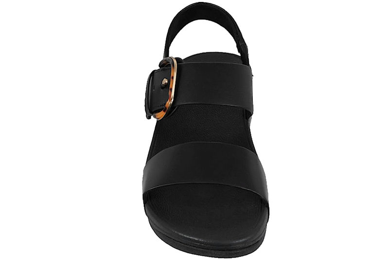 FITFLOP LULU RESIN-BUCKLE LEATHER BACK-STRAP SANDALS BLACK