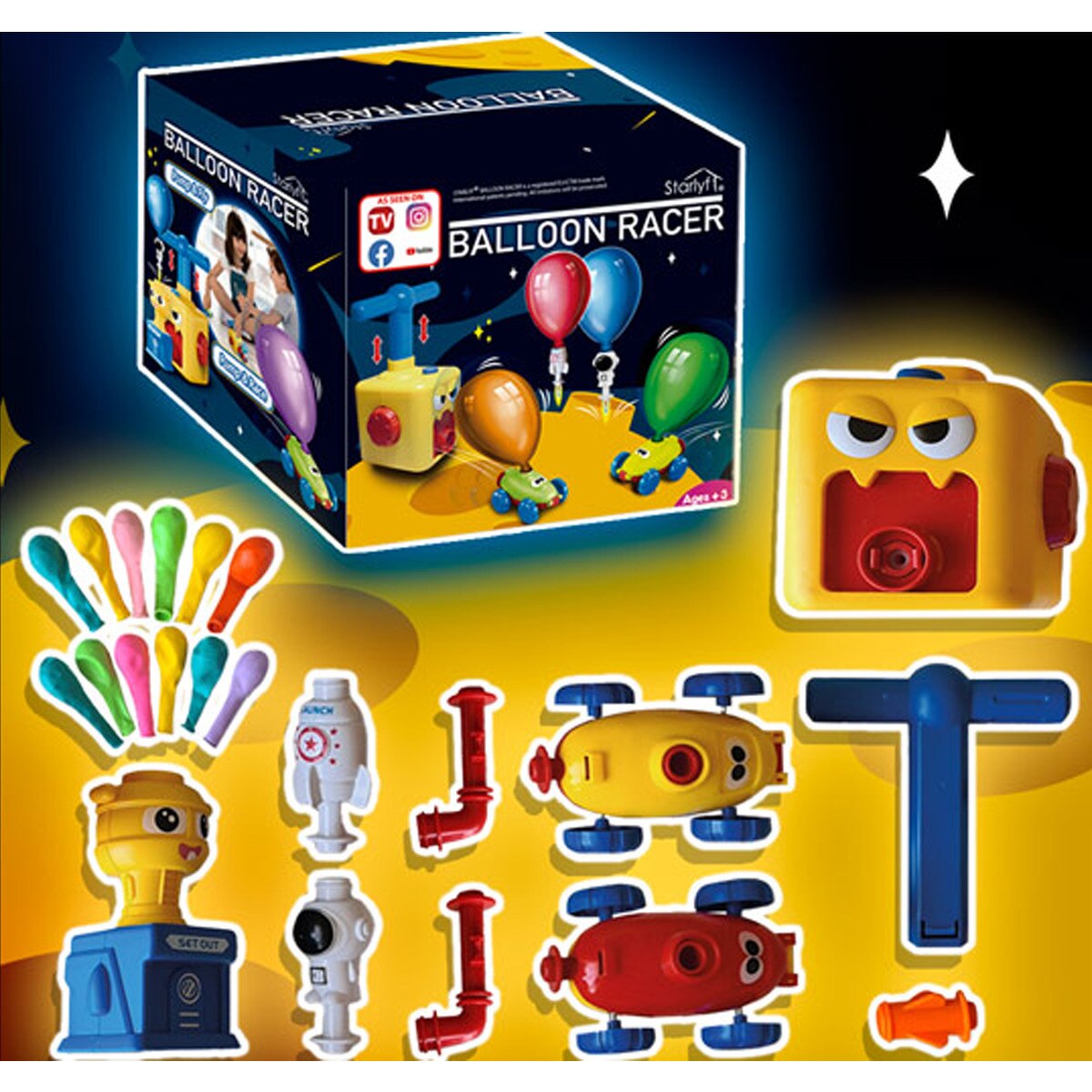 Starlyf® Kinderspielzeug mit Luftballons, Ballon Auto Spielzeug Balloon Racer