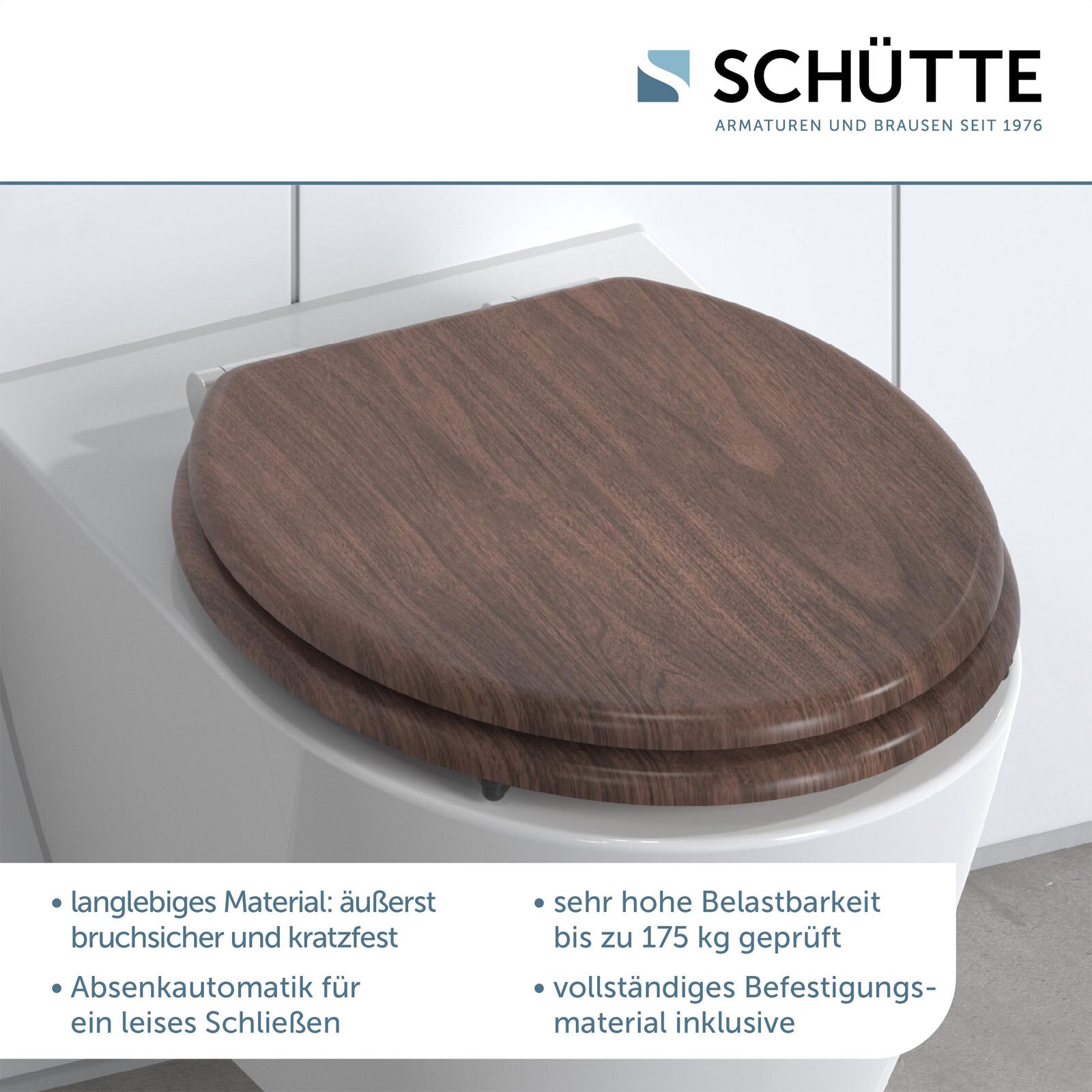 SCHÜTTE WC-Sitz Dark Wood Kratzfest Absenkautomatik MDF
