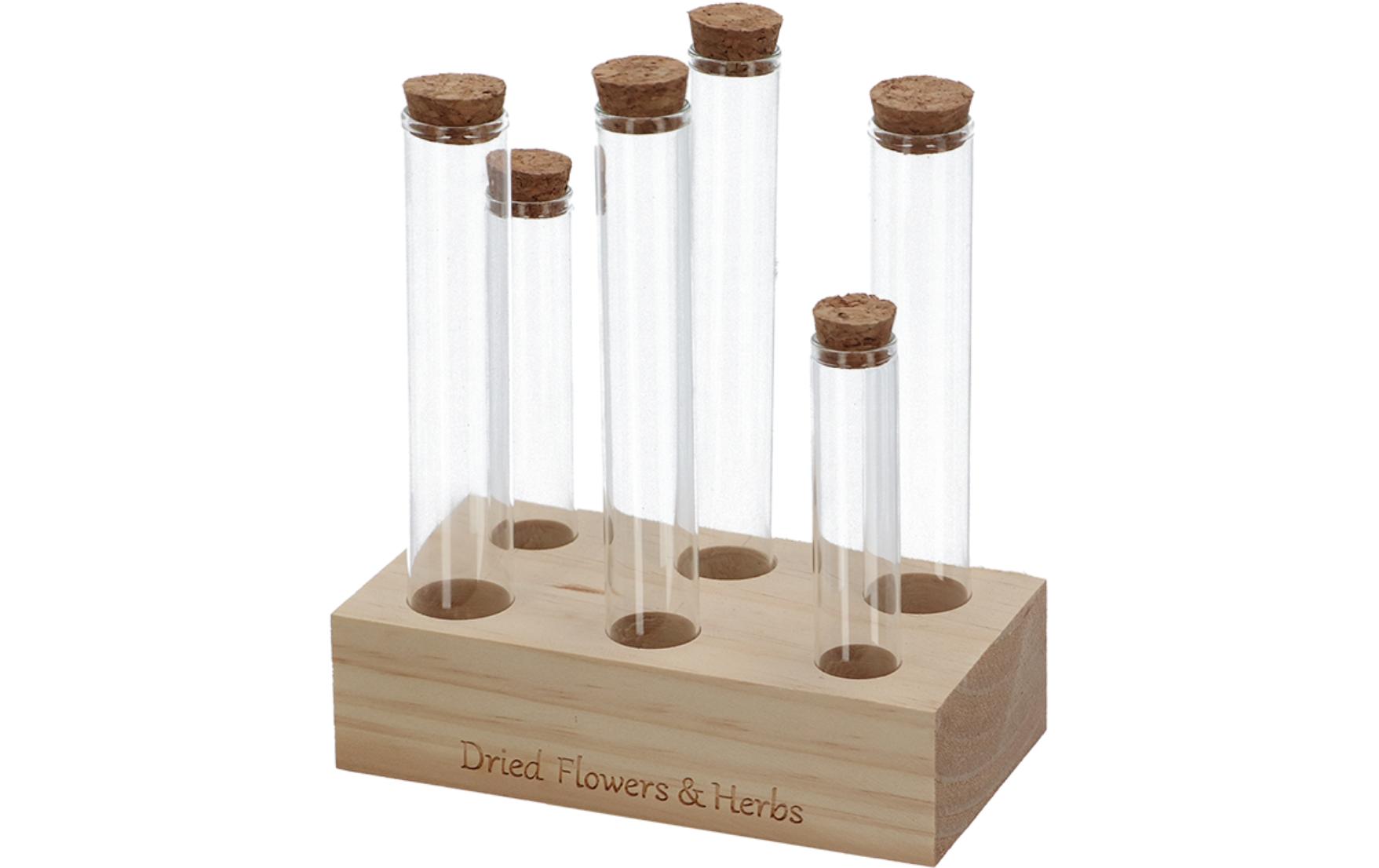 Vase Reagenzglas L 6 Gläser, 17.5 cm, Nature/TransparentReagenzgläser mit Holzsockel