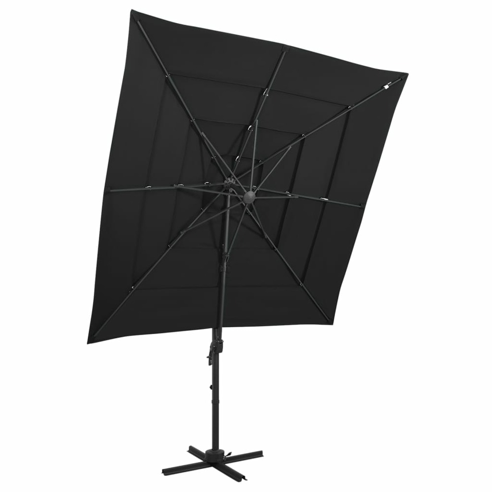 Parasol mobilier de jardin à 4 niveaux avec mât en aluminium 250 x 250 cm noir