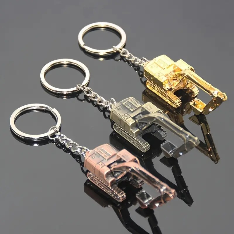 Metall 3D Bagger Schlüsselanhänger Accessoire mit Spaltring - Gold