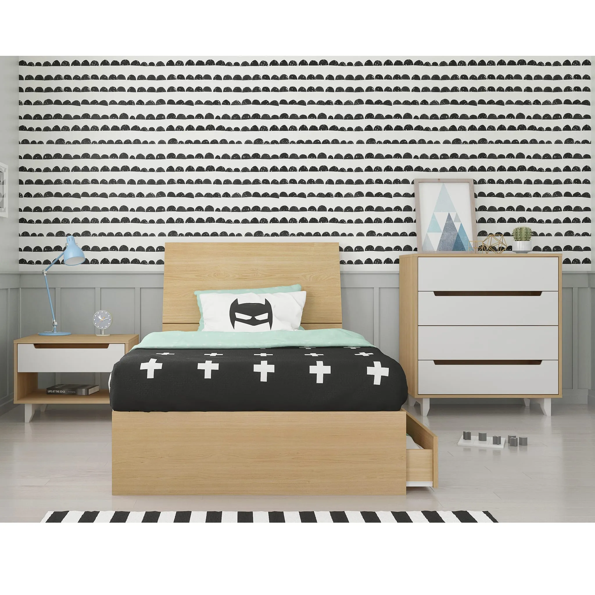 Nexera Bureau 4 Tiroirs Nomad - Blanc et Érable Naturel