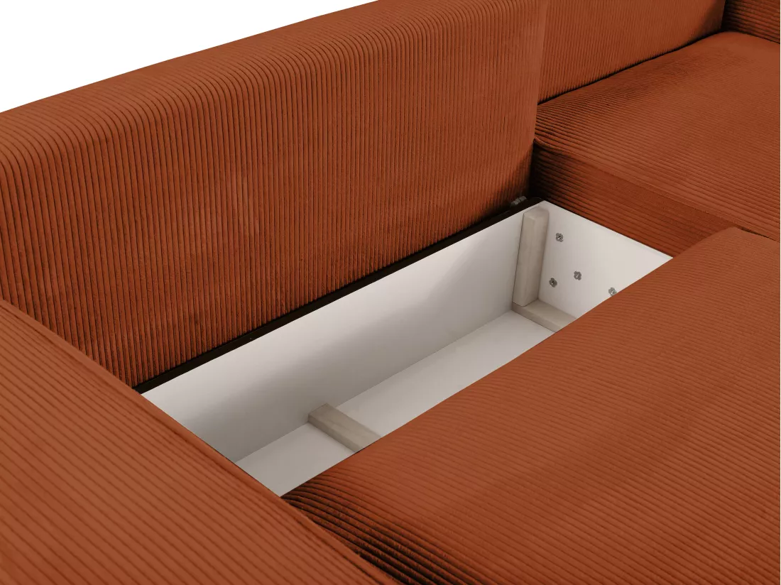 Canapé d'angle droit convertible en velours côtelé terracotta AMELIA