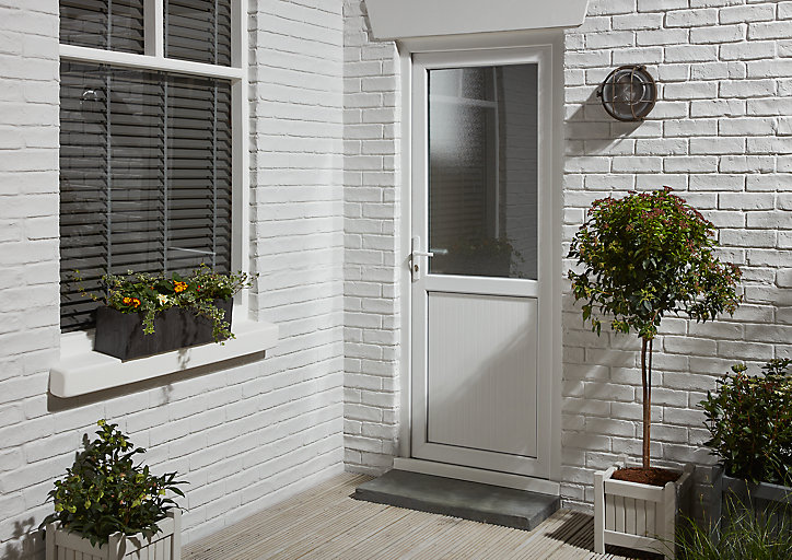 Porte de service 1/2 vitrée PVC 90 x h.205 cm poussant droit