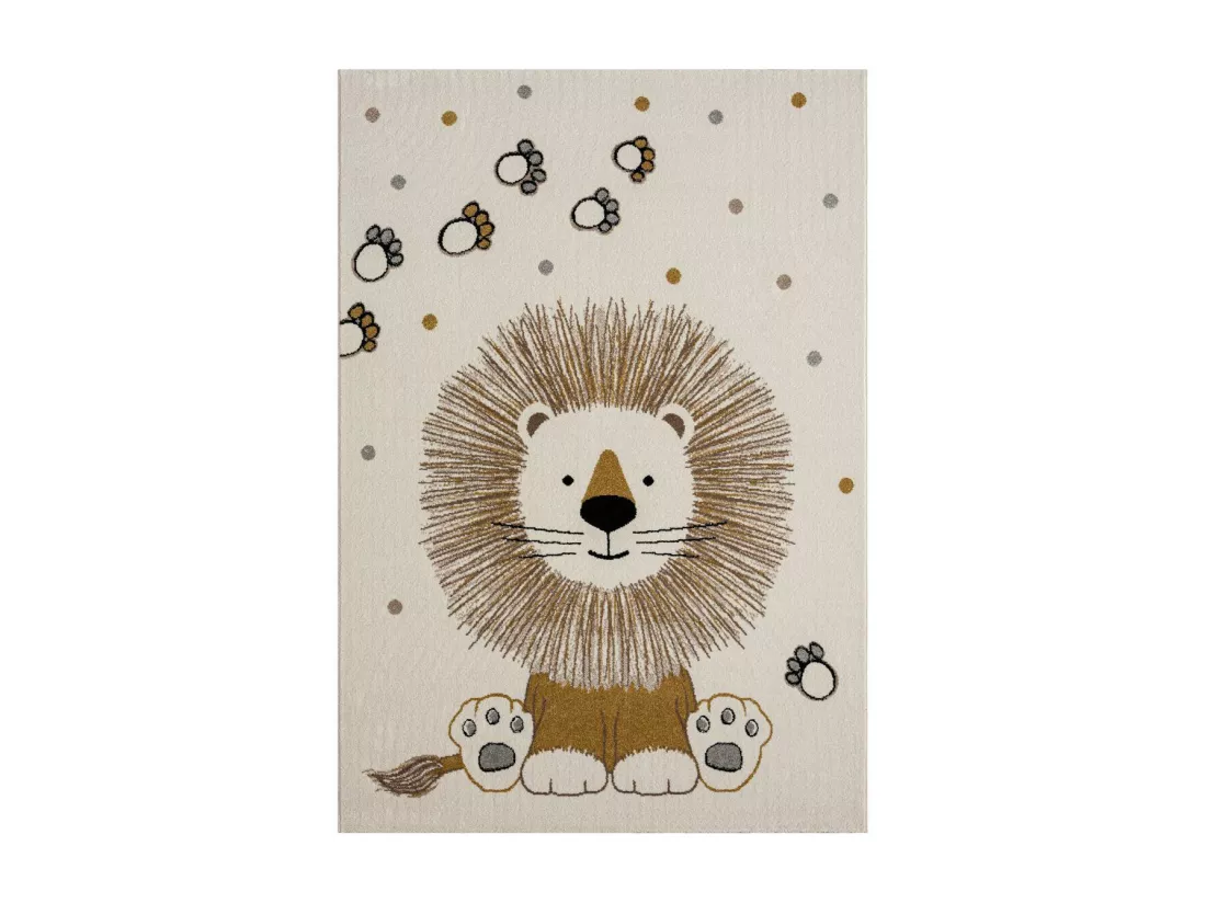Tapis enfant 80x150 rectangle tissé crème motif animaux SWEETLION