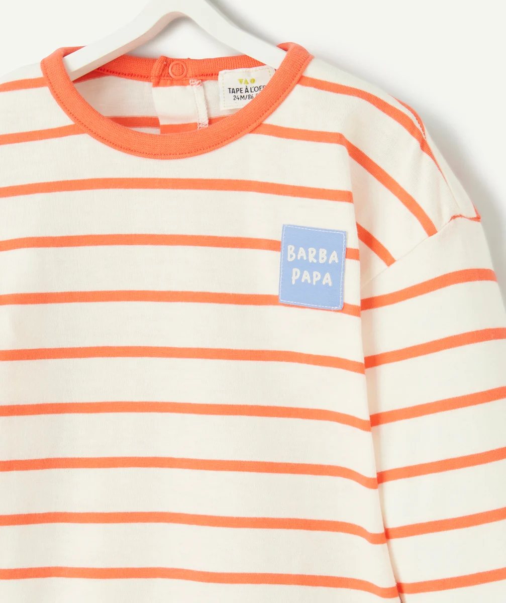 T-SHIRT BÉBÉ GARÇON EN COTON BIO IMPRIMÉ À RAYURES ORANGE AVEC PATCH