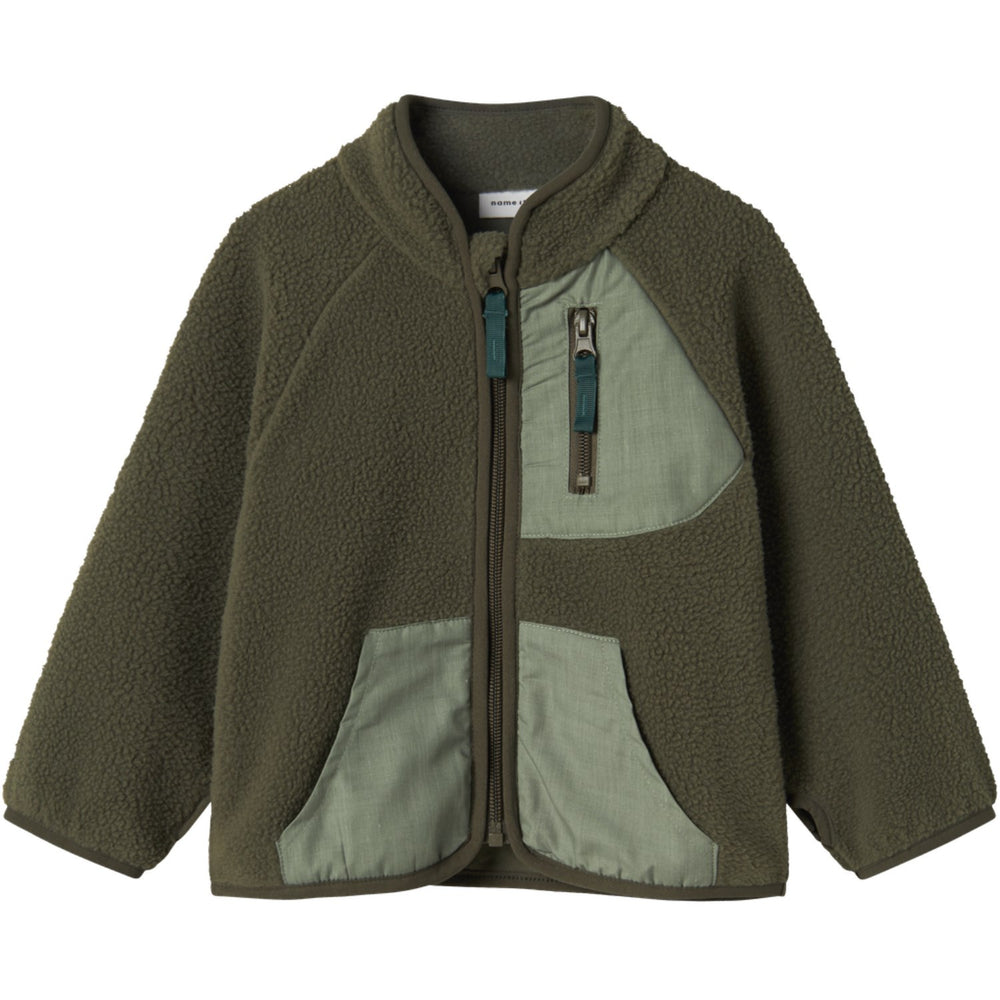 Køb Name It Dusty Olive Buster Regular Teddy Cardigan