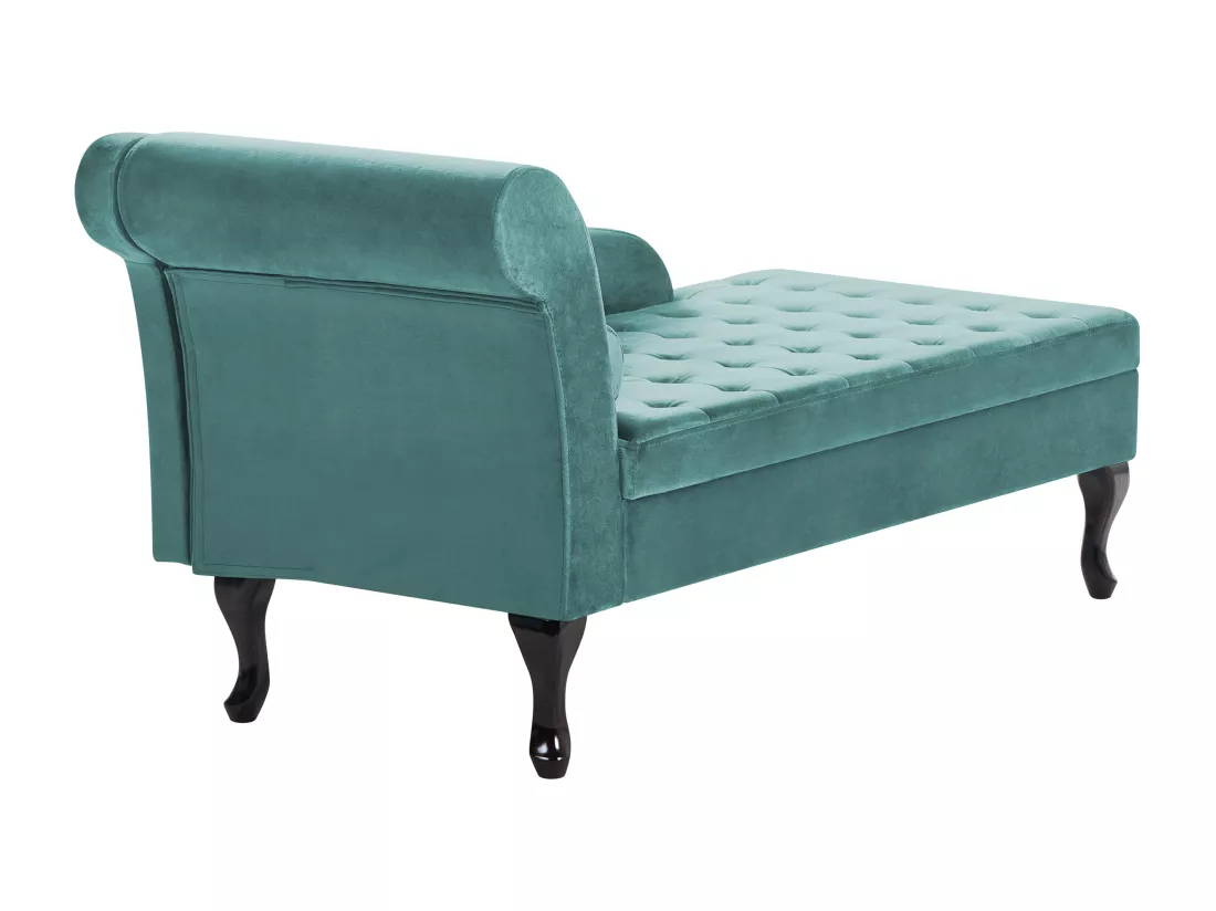 Chaise longue côté droite en velours bleu paon avec rangement PESSAC