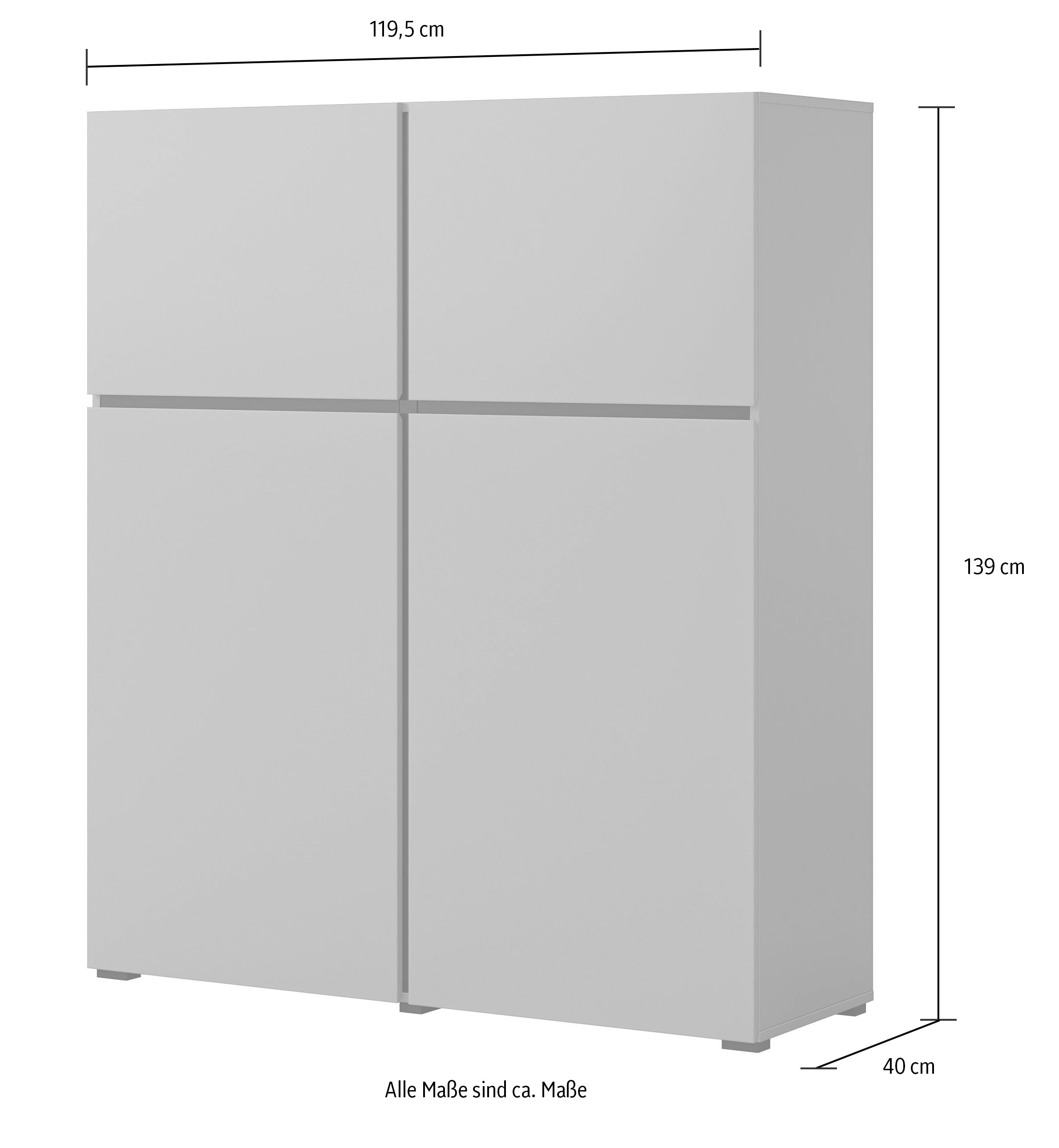 INOSIGN Highboard »Cross, moderne grifflose Hochkommode mit 4 Türen,Türkommode« Hochschrank, Höhe 139 cm mit viel Stauraum, Einlegeböden verstellbar