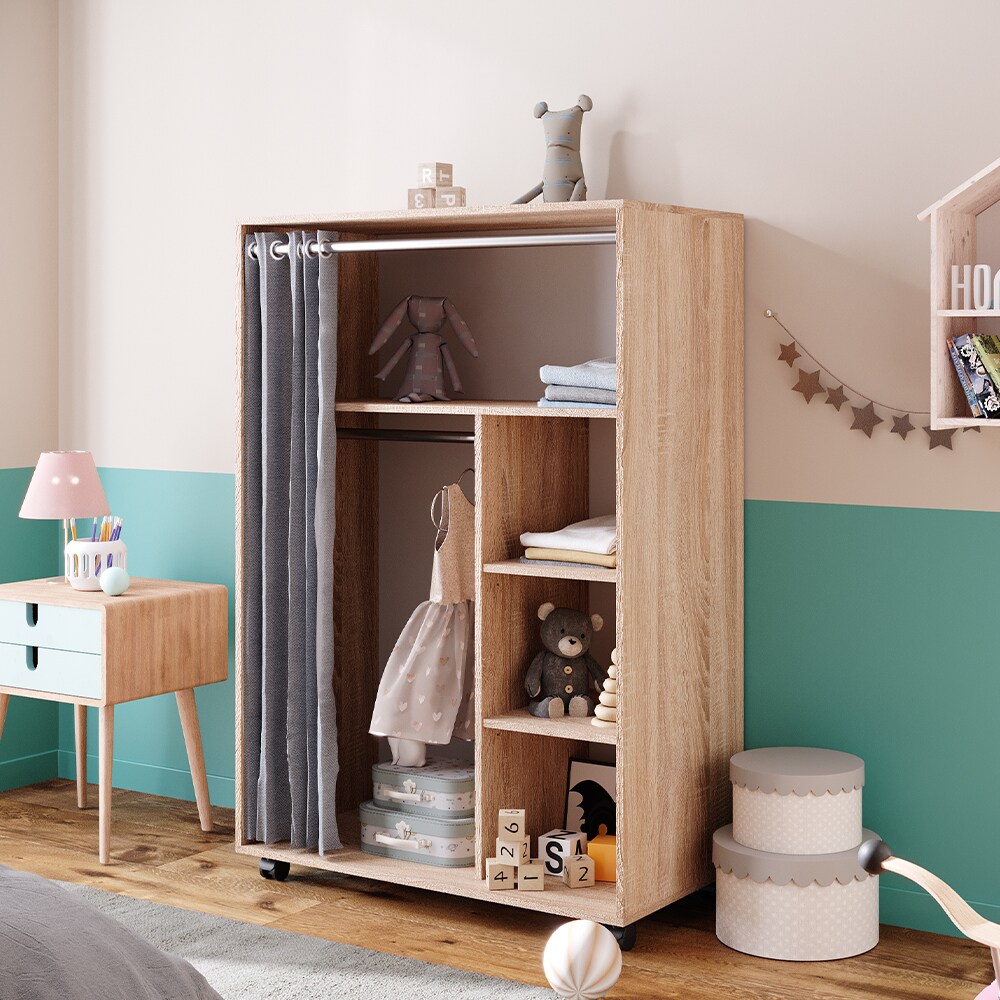 Vicco mobiler Kinderkleiderschrank Dielenschrank Garderobe Doros Sonoma modern 100 x 147 cm offen rollbar