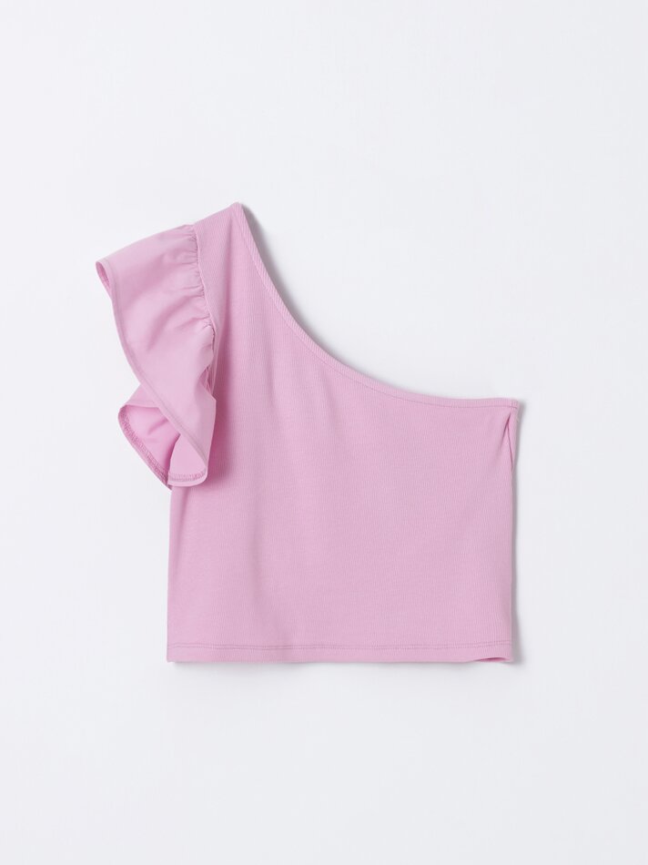Top assimétrico com babado - Rosa