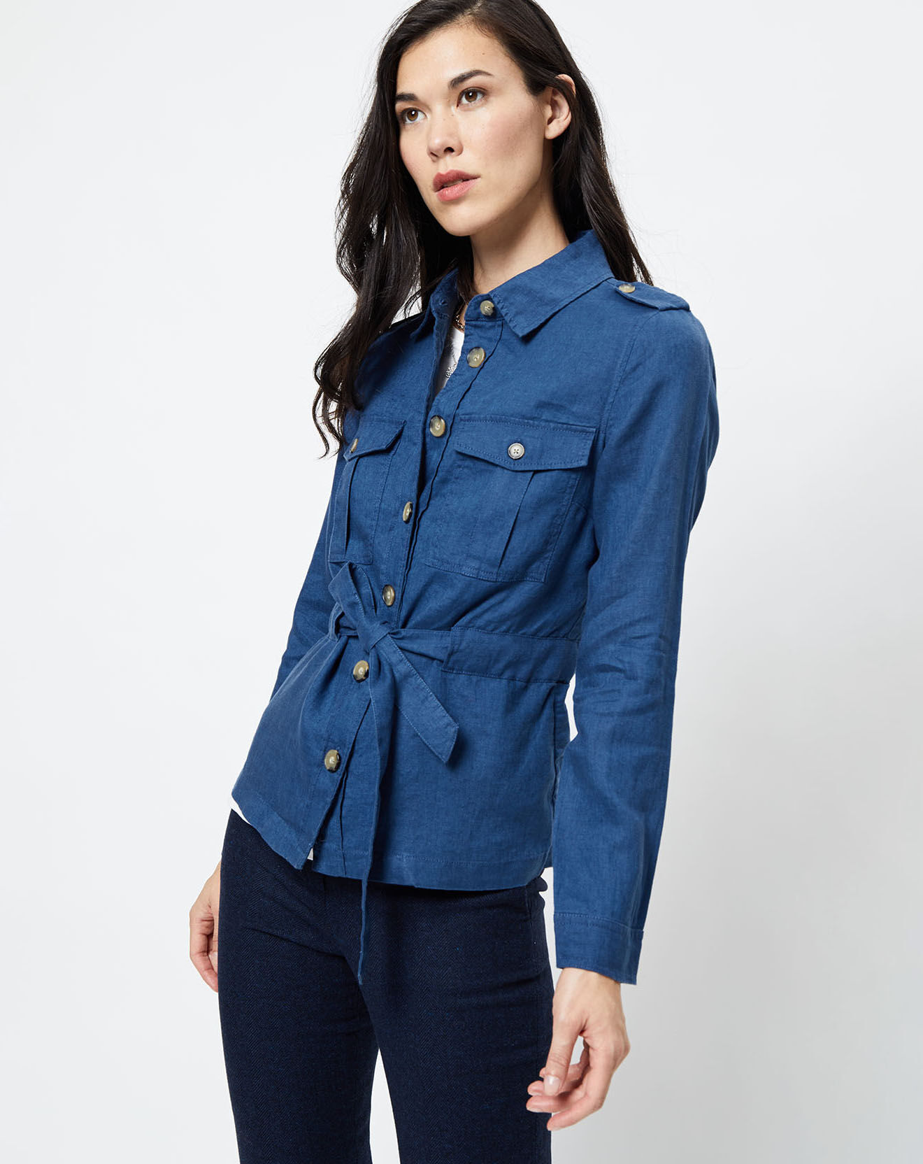 Caroll Veste Saharienne 100% Lin Max indigo