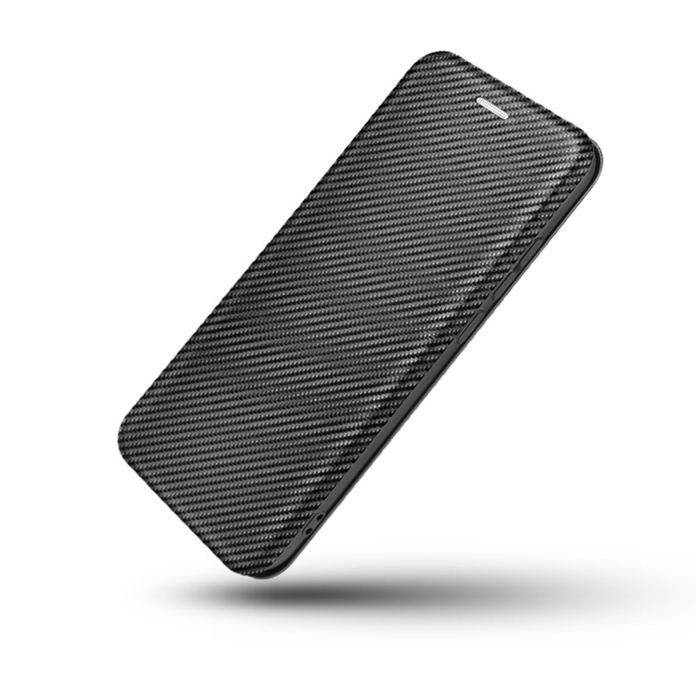 iPhone 13 Pro Leder Tasche Flip Cover Carbon Look - Schwarz