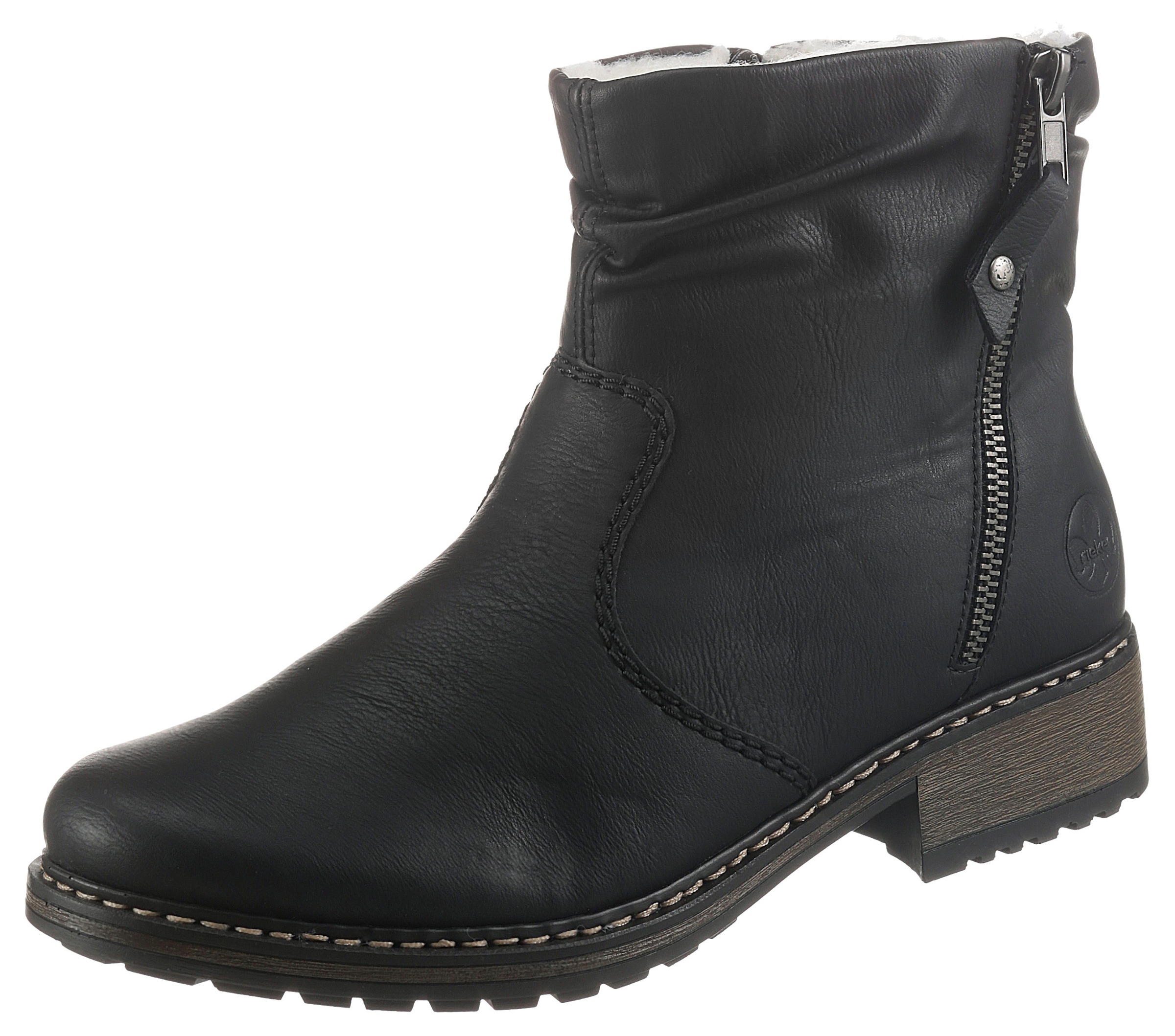 Rieker Winterstiefelette  , Winterboots, Blockabsatz, Profilsohle, mit Zierreissverschluss aussen
