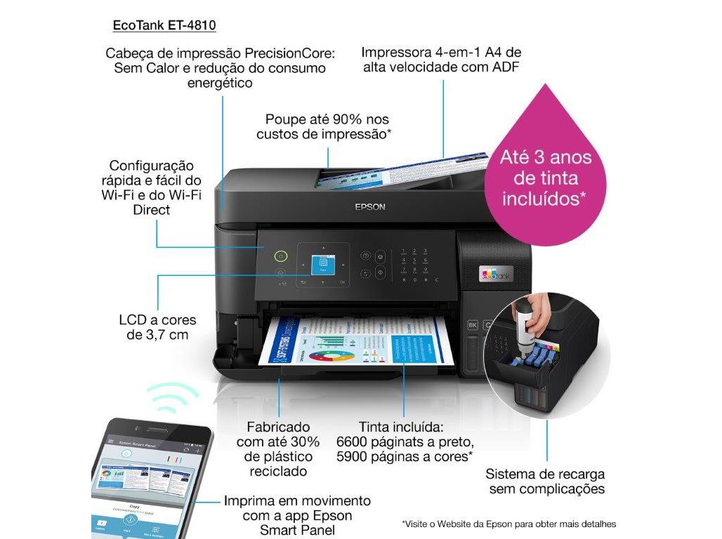 IMPRESSORA EPSON ECOTANK ET-4810 MULTIFUNÇÕES