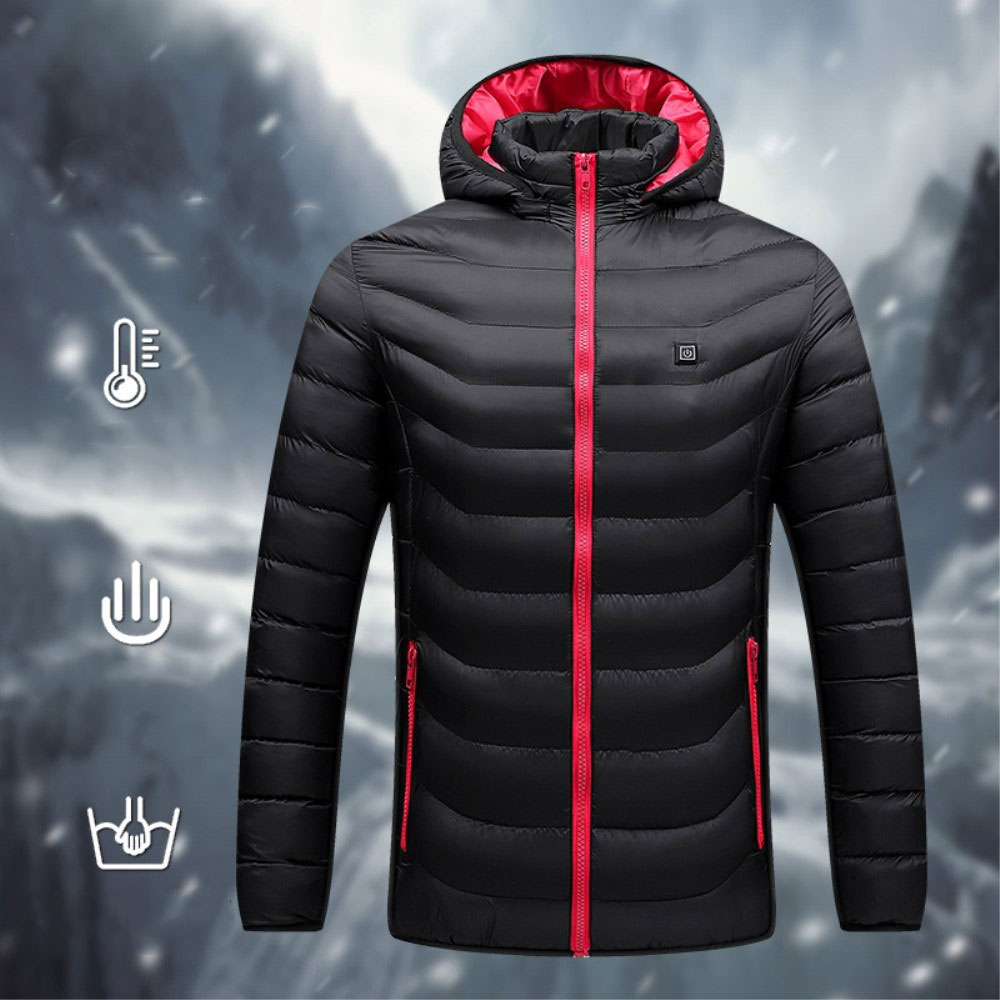 (Gr. M) Beheizbare Winter Jacke Elektrische USB Wärmejacke - Schwarz / Rot