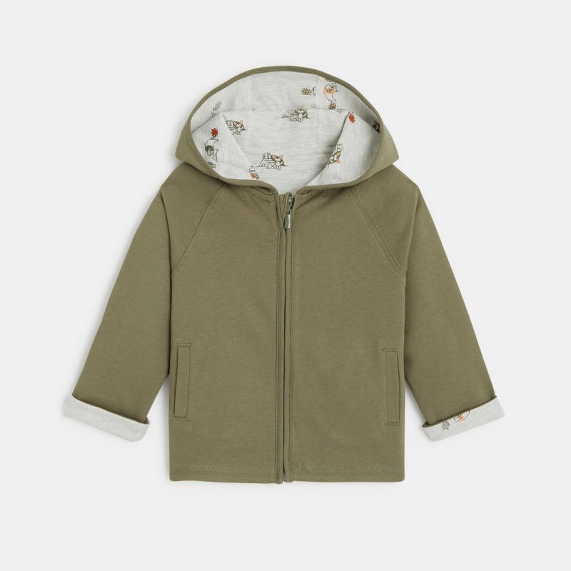 Sweat zippé à capuche réversible vert bébé garçon Vert