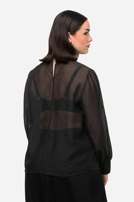 Lyocell-Bluse, Zierfalten, Stehkragen, Langarm