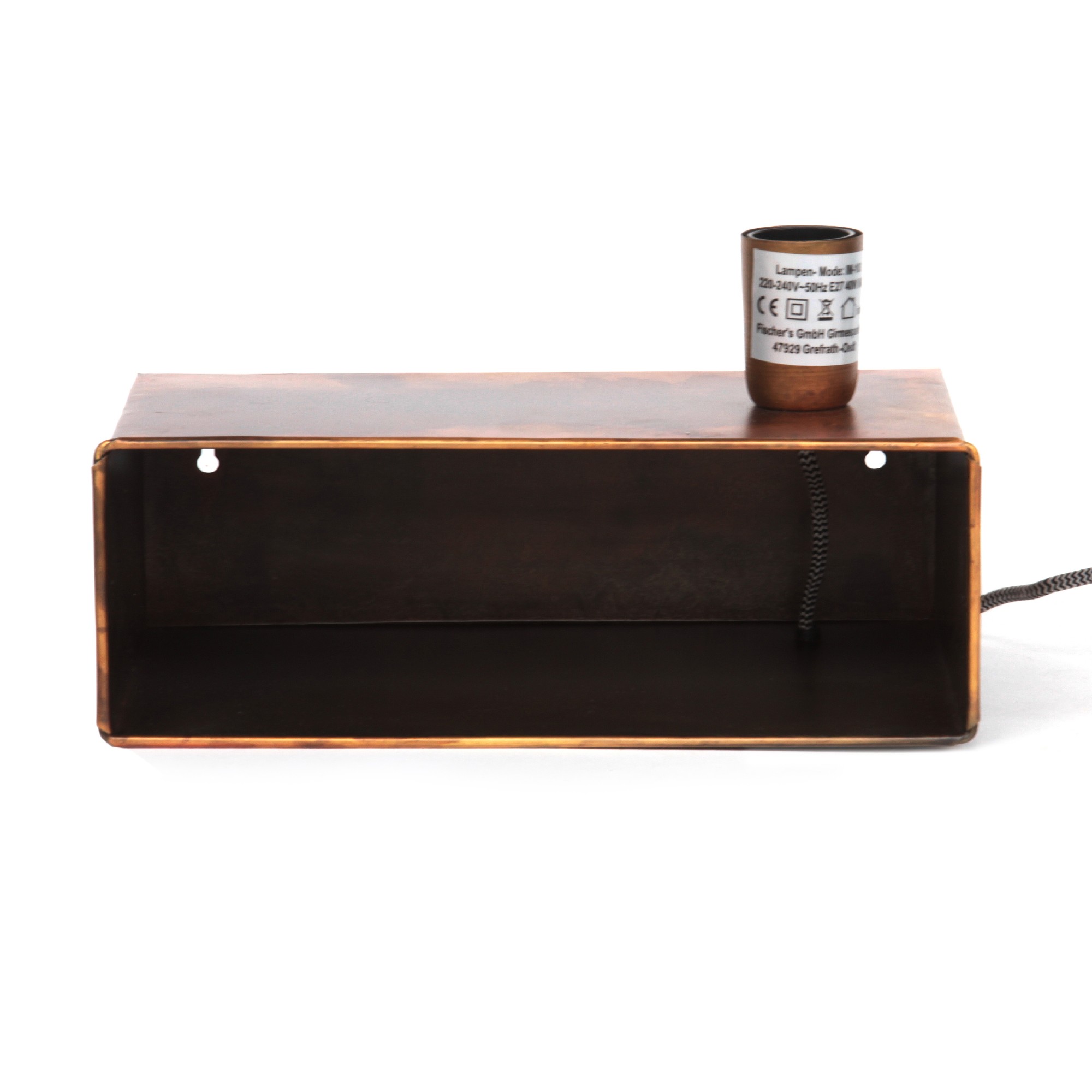 Wandfach mit Leuchte 'Dennon', antik gold, B 18 cm, H 7 cm, T 30 cm von fischer's lagerhaus