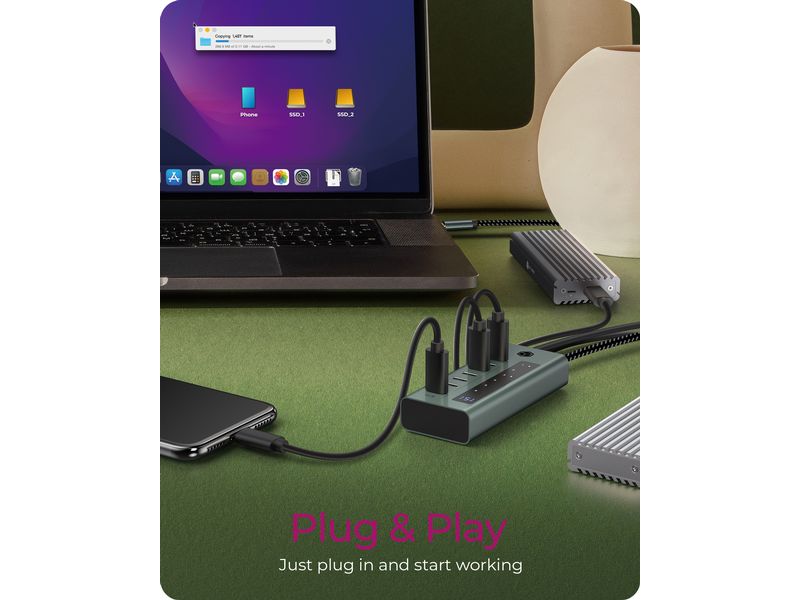 ICY BOX USB-Hub 7-Port Hub IB-HUB1457-C31 7-Port USB Type-C HUB aus hochwertigem Aluminium