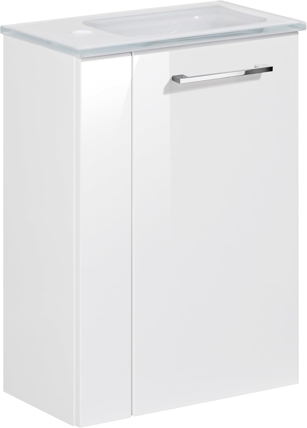 FACKELMANN SCENO Waschbeckenunterschrank schmal – Unterschrank für Waschtisch im Gäste-WC (44 cm x 60 cm x 24,3 cm) – Türanschlag rechts – SBC Badezimmerschrank hängend in Weiß