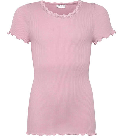 Rosemunde T-Shirt - Rib - Balta - Prisma Pink m. Spitze