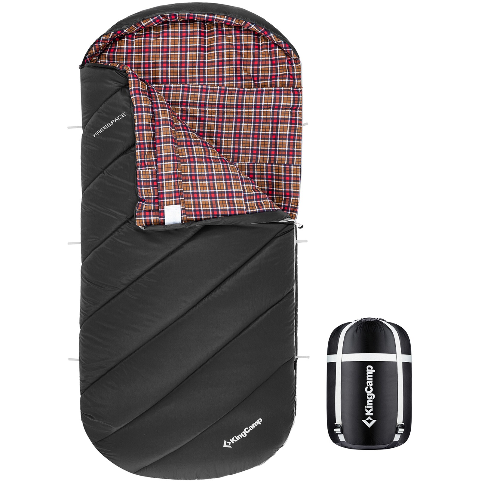 KINGCAMP Deckenschlafsack Freespace 250 Winter Schlafsack Breit Baumwolle -8°C Farbe: black