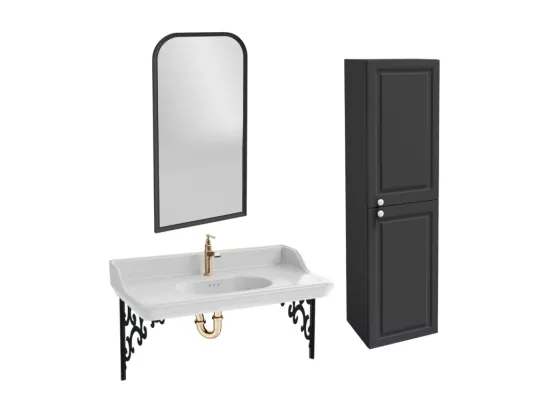 Pack plan vasque suspendu JACOB DELAFON Cléo 1889 + colonne droite + miroir + robinet or + siphon or