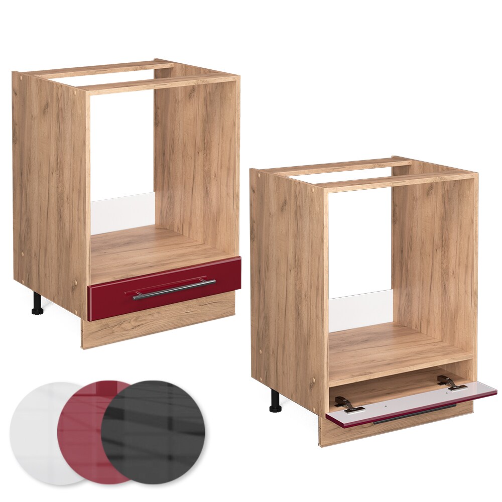 Vicco Herdumbauschrank Küchenschrank Küchenmöbel Fame-Line Eiche Rot Bordeaux modern 60 cm Küche Einbauküche Blende Herdschrank Küchenzeile Hochglanz