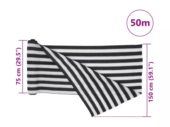 Filet brise-vue anthracite et blanc 1,5x50 m PEHD 150 g/m²