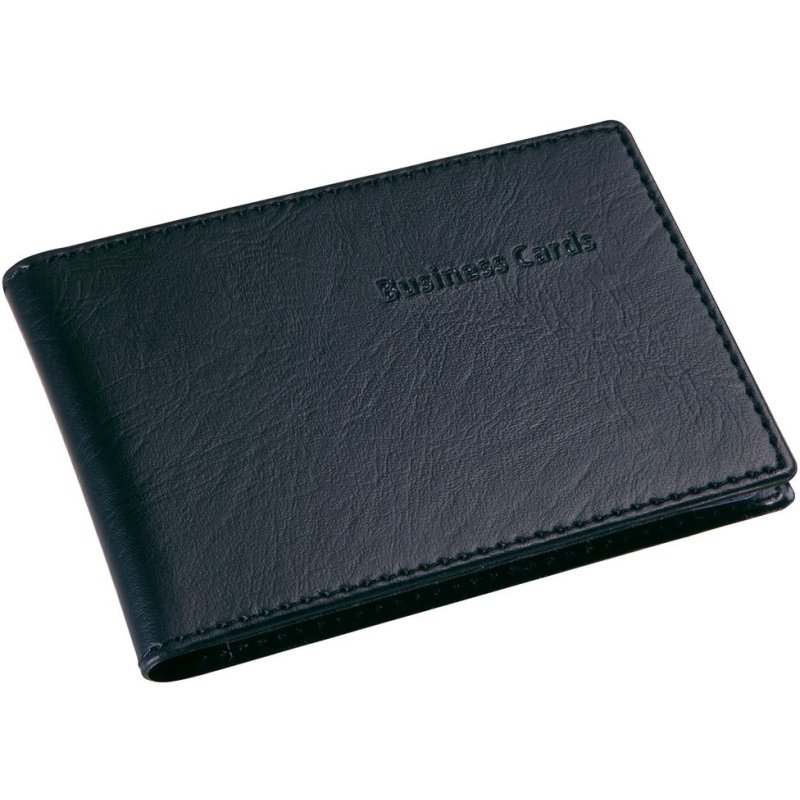 Porte-cartes aspect cuir noir mat avec 20 pochettes, capacité 40 cartes L 11 x H 7,5 x P 1,2 cm