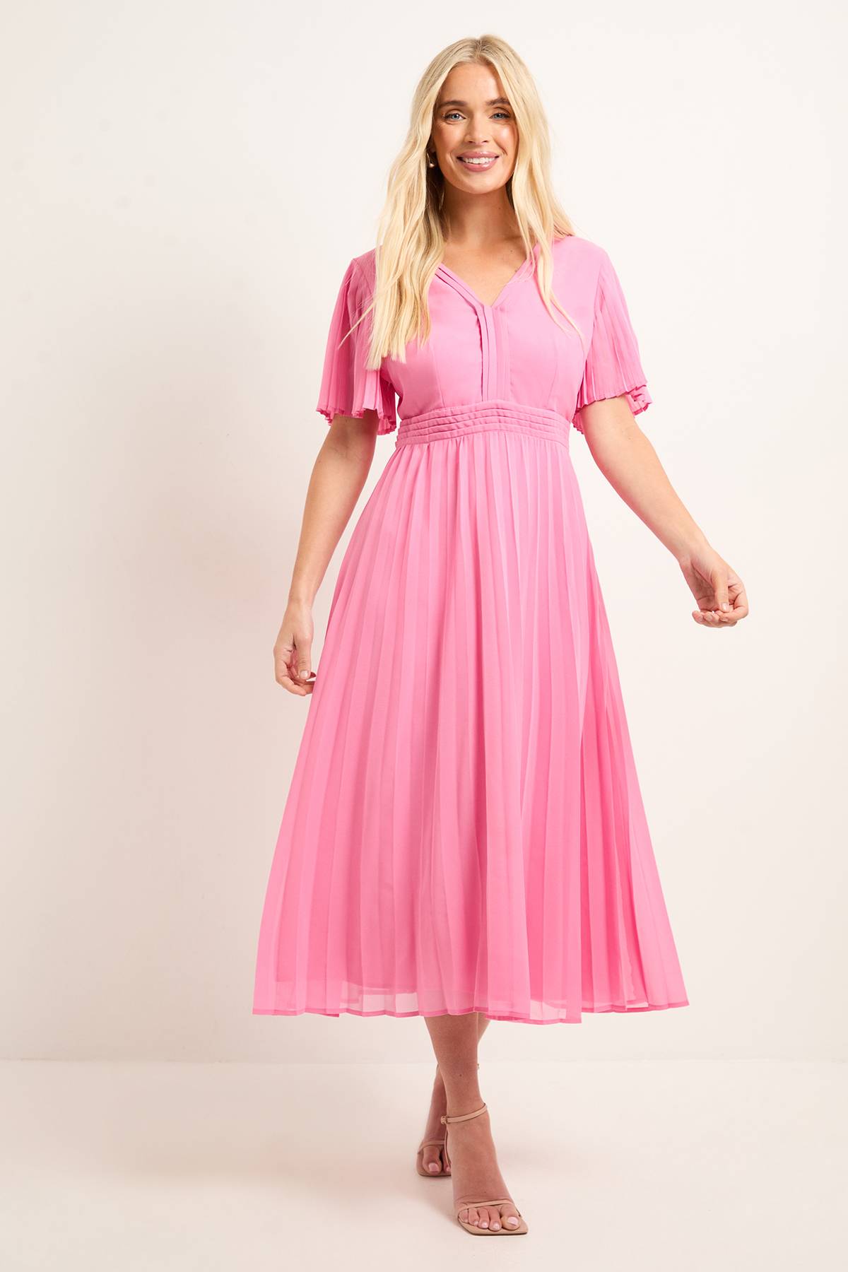 Wallis Robe Midi Petite en Mousseline à Manches Plissées