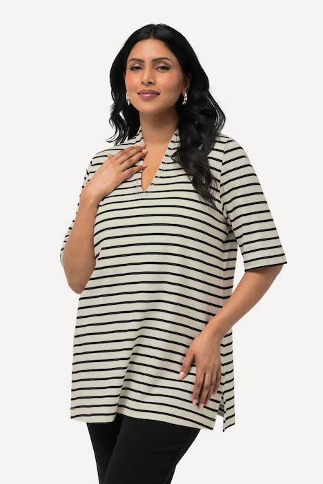 T-Shirt, Ringel, Pima Cotton, Kelchkragen, Halbarm