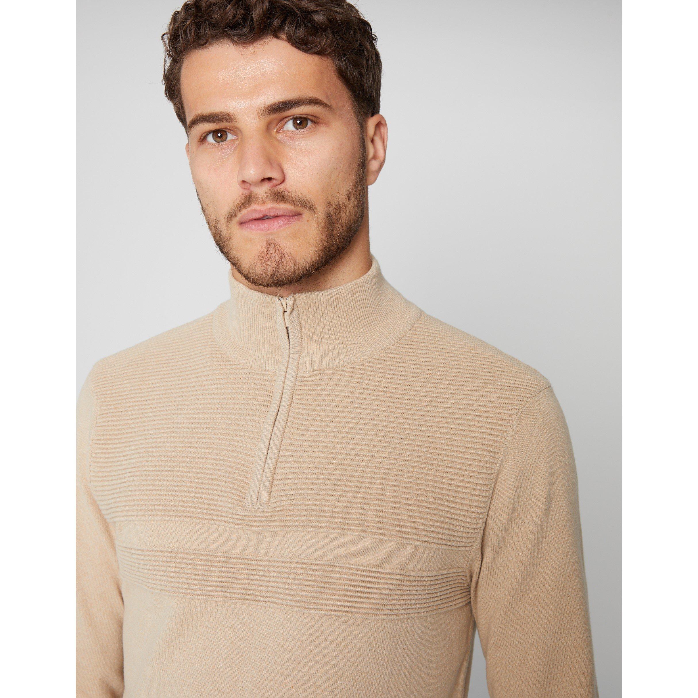 Threadbare Rib Detail Knitted Quarter Zip Jumper