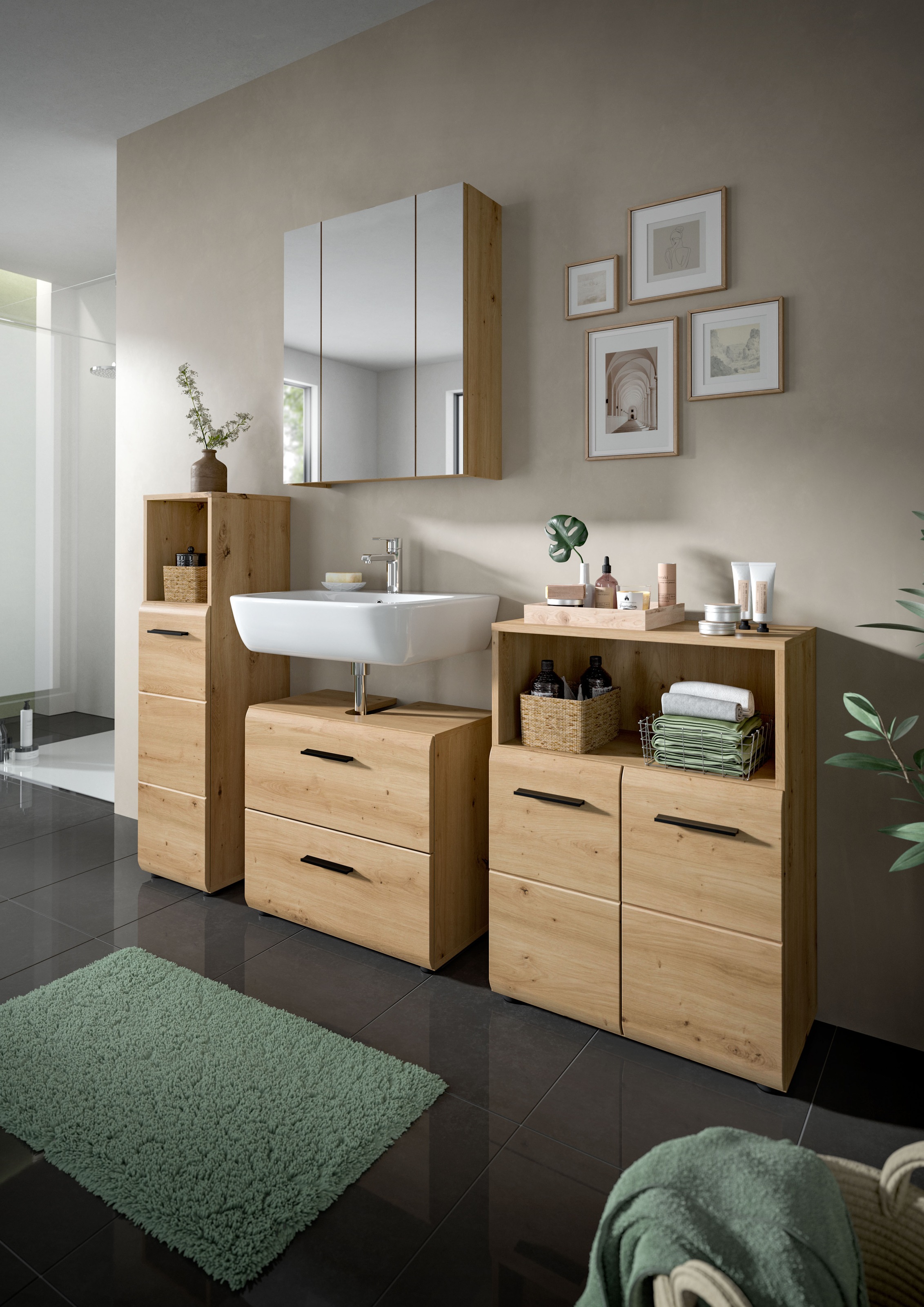 INOSIGN Badmöbel-Set »FLORENZ, TOPSELLER!, 2-teilige Badkombination, hochwertige MDF-Front« Set, bestehend aus: 1 Waschbeckenunterschrank, 1 Spiegelschrank, 2 Stk. tlg.
