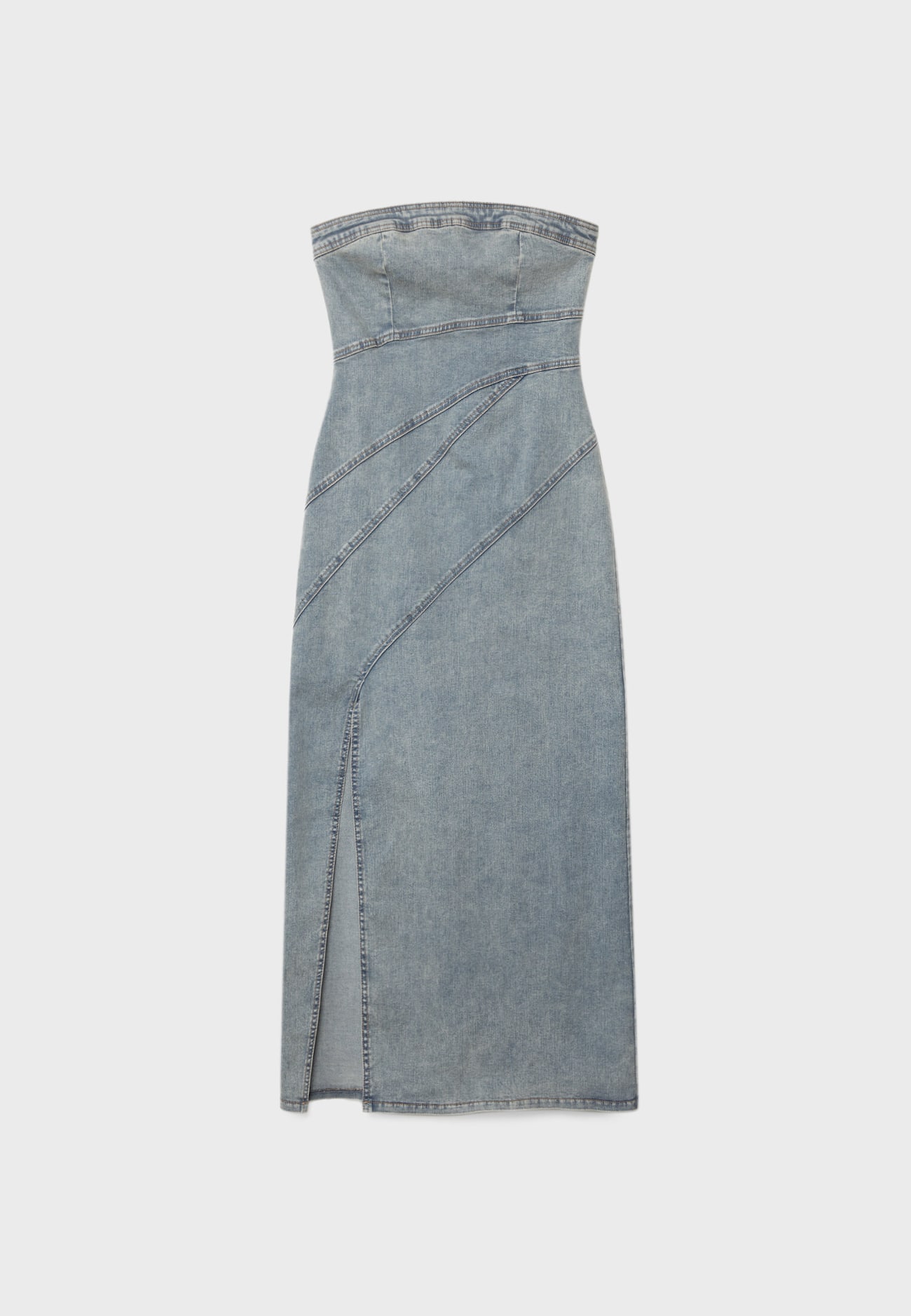 Vestido longo bandeau com costuras
