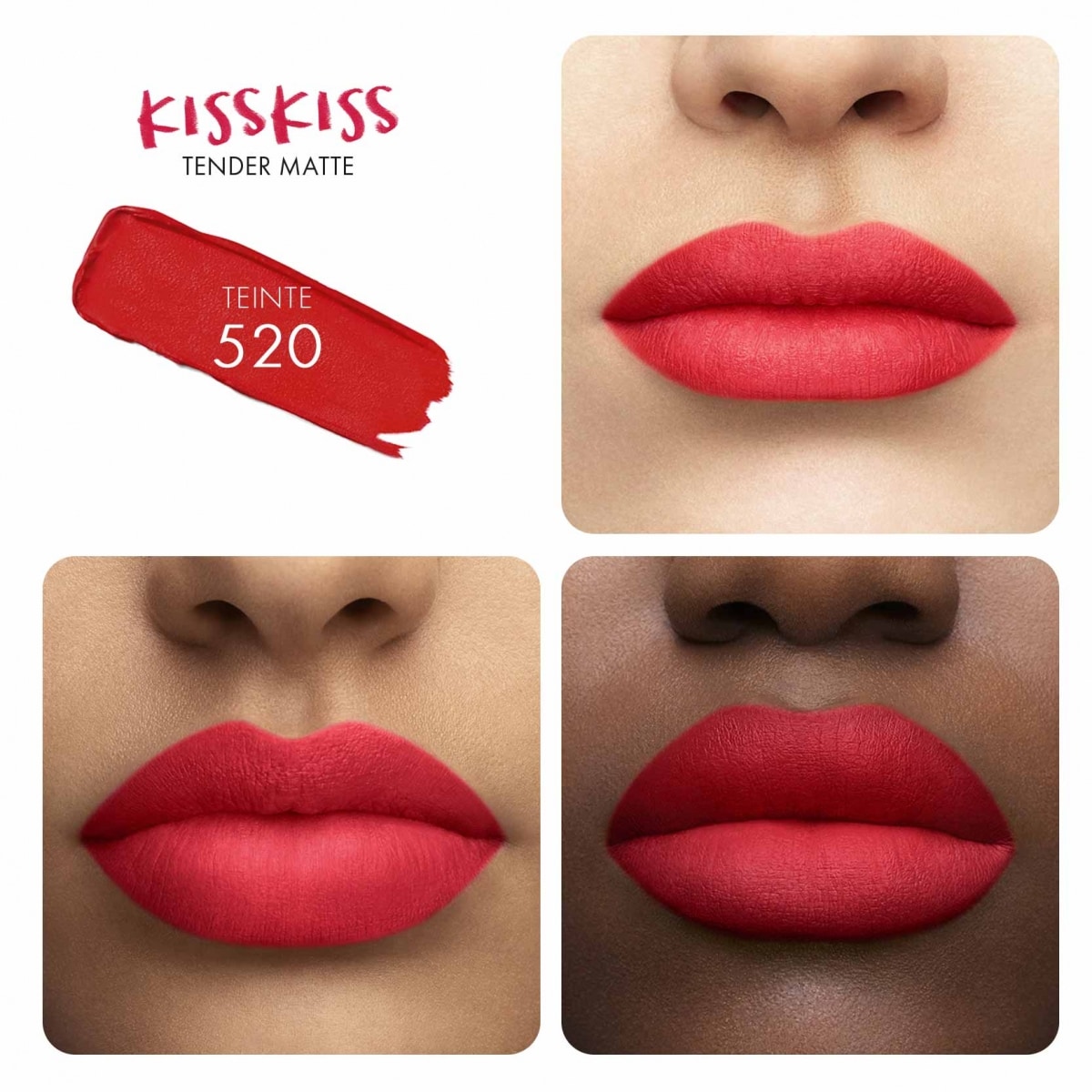 GUERLAIN KissKiss Tender Matte Rouge à Lèvres Mat Lumineux Fin et Fondant Confort 16H