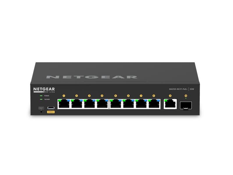 Netgear PoE  Switch M4250-9G1F-PoE  10 Port NETGEAR AV Line M4250-9G1F-PoE  Fully Managed Desktop Switch (GSM4210PD)