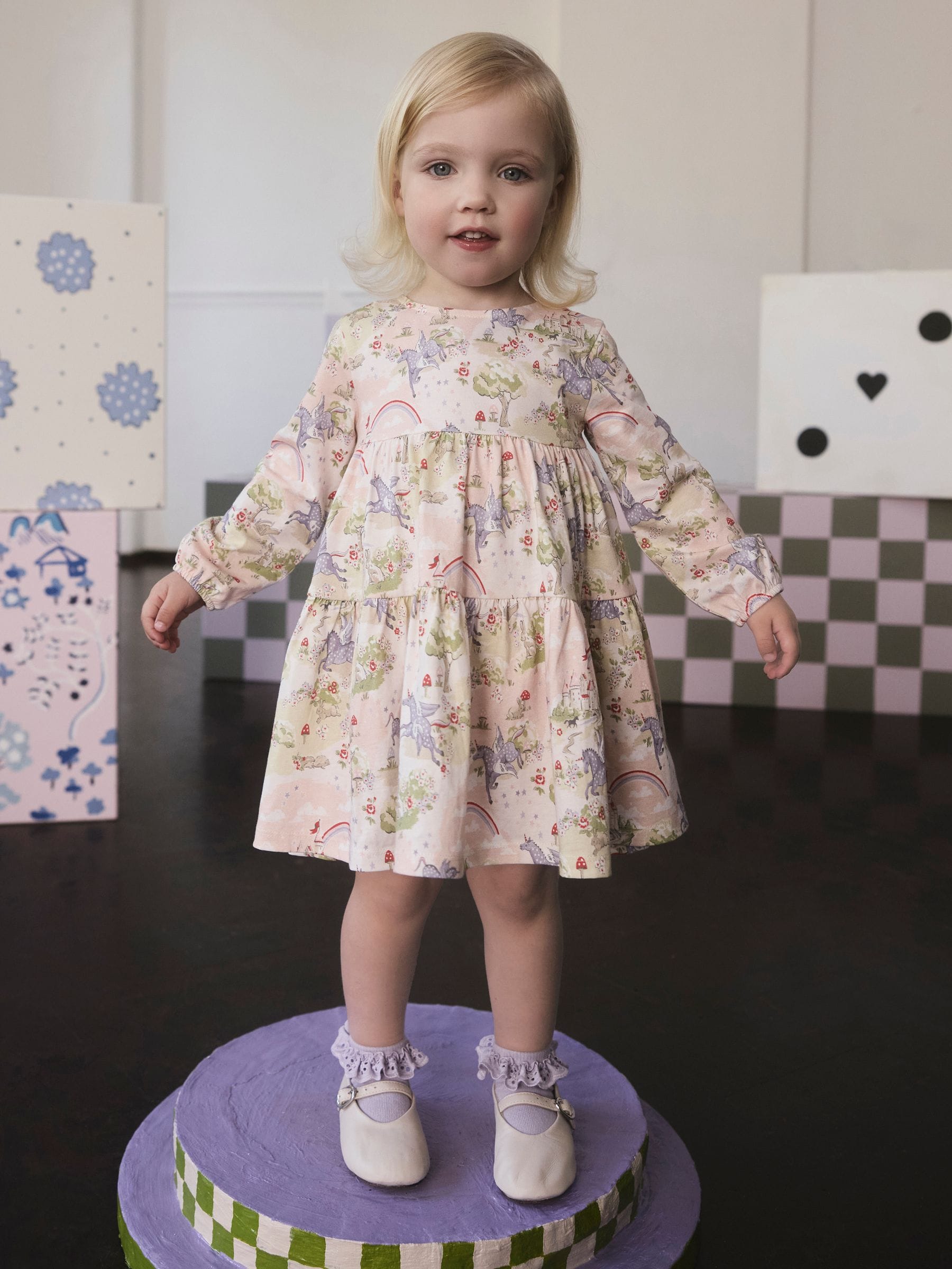Roze met eenhoornprint - Cath Kidston Tiered Dress (3mths-7yrs)