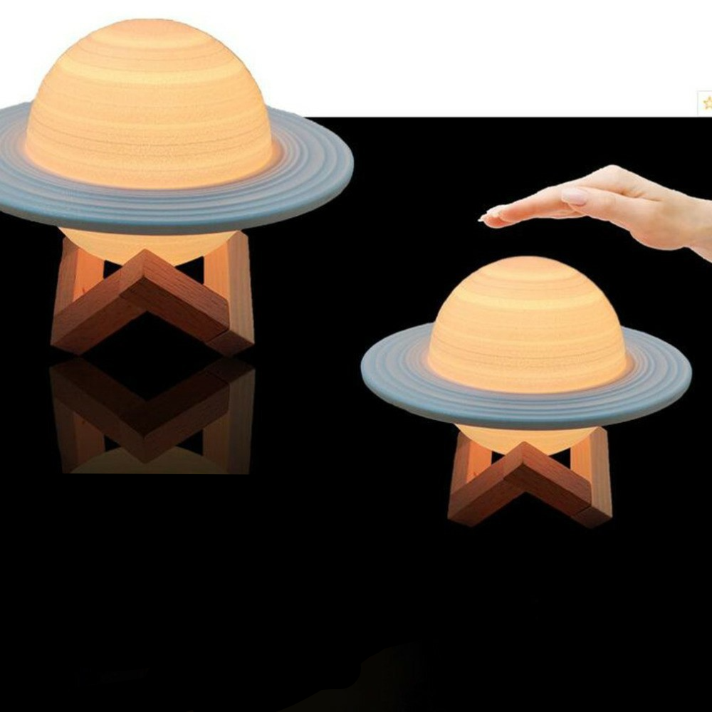 (Ø22cm) 3D LED Saturn Lampe Nachtlicht USB Deko Beleuchtung mit Touch und RGB Beleuchtung   Fernbedienung - Weiss