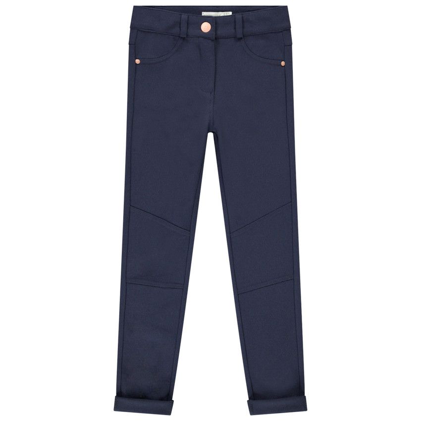 Pantalon milano uni avec empiècements aux genoux pour fille - Bleu marine