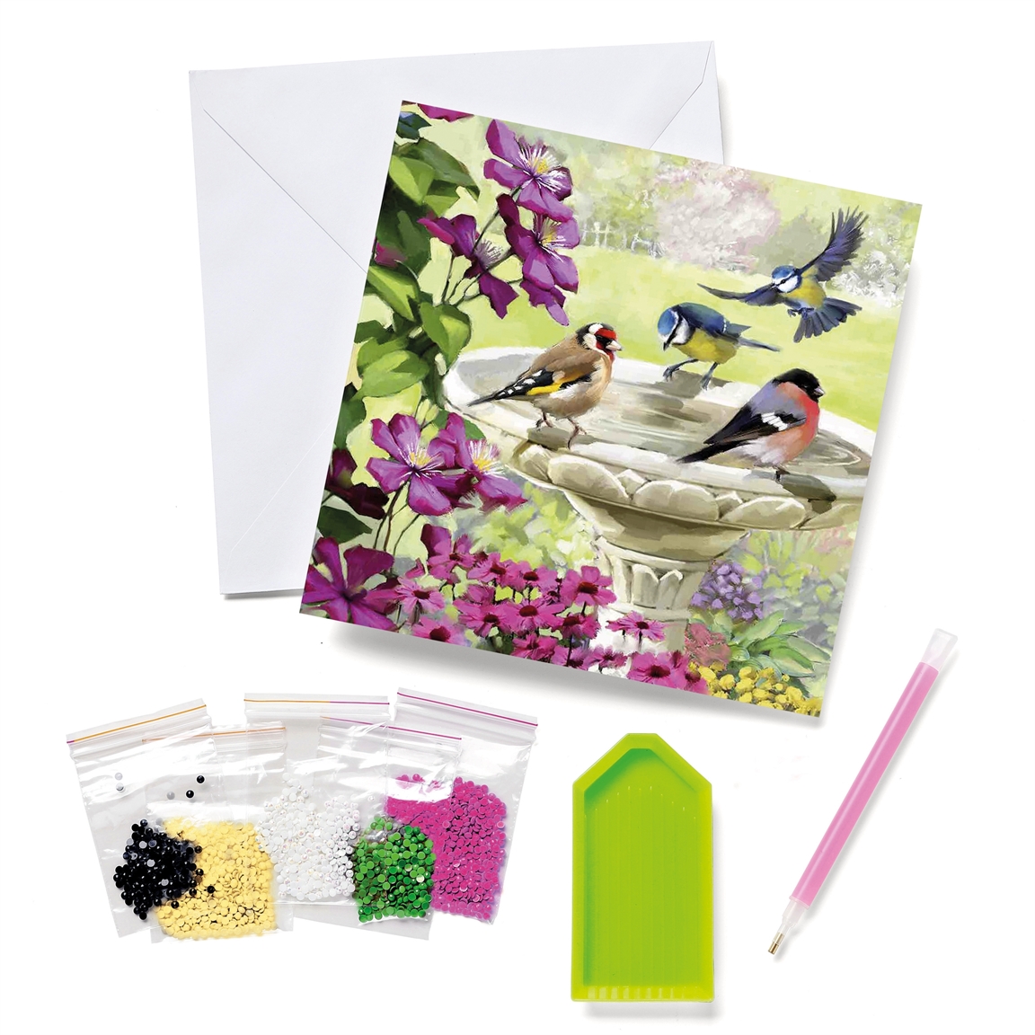 Carte perles à coller Crystal La baignade des oiseaux Baignade oiseaux