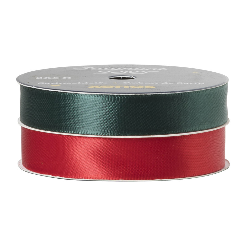 Satijnenlint rood/groen - 1.5x500 cm - set van 2