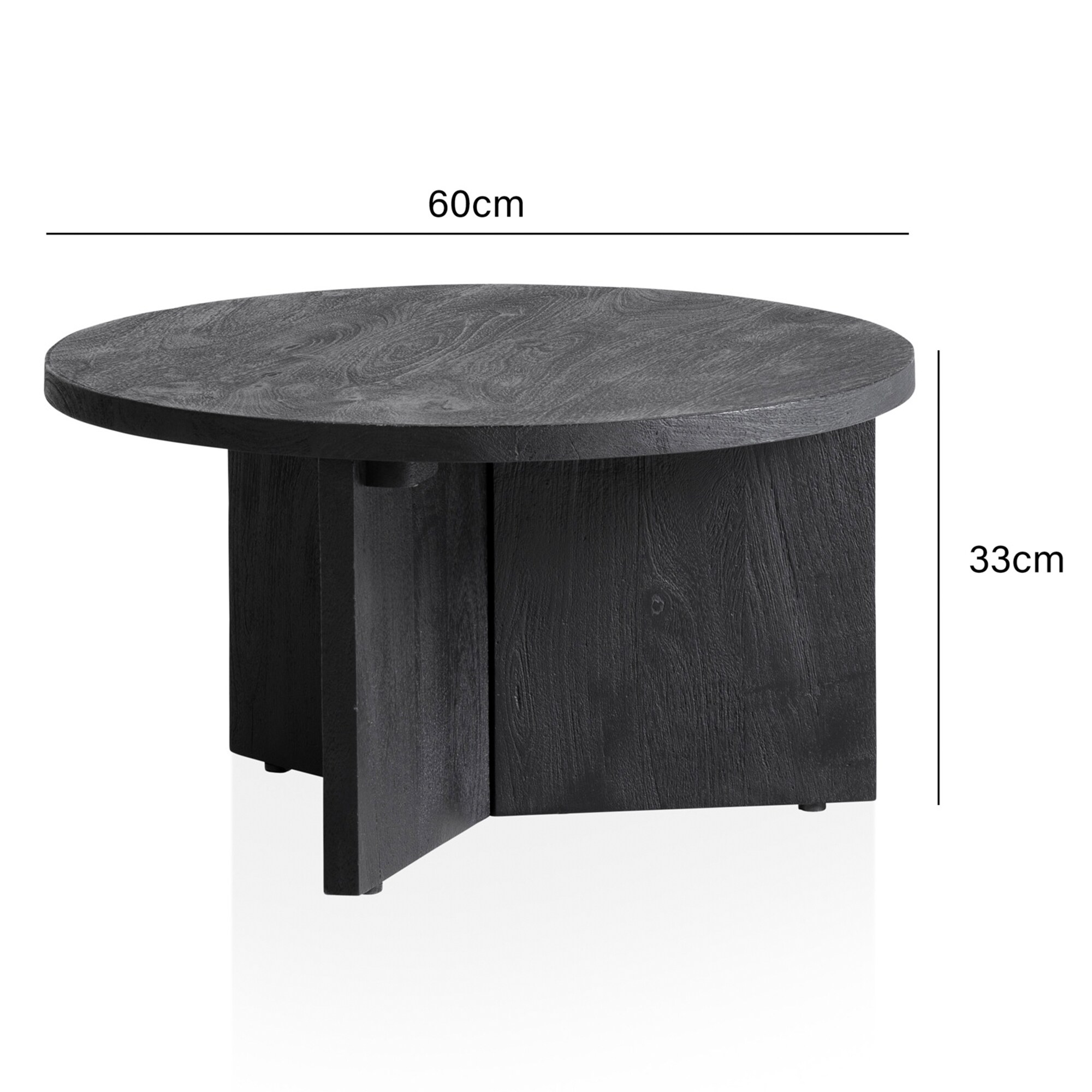 Couchtisch FineBuy Sofatisch Massivholz Schwarz 60x60x33cm Wohnzimmertisch Rund
